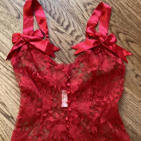 Vintage Victoria's Secret Red Lace Teddy 90s Gold Label Sheer Bodysuit SMALL - Picture 5 of 7